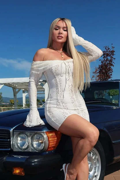 Off Shoulder Lace Bodycon Boho Dress