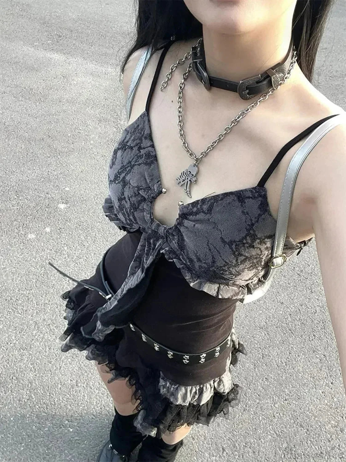 Charming Lace Camisole Mini Dress black / S