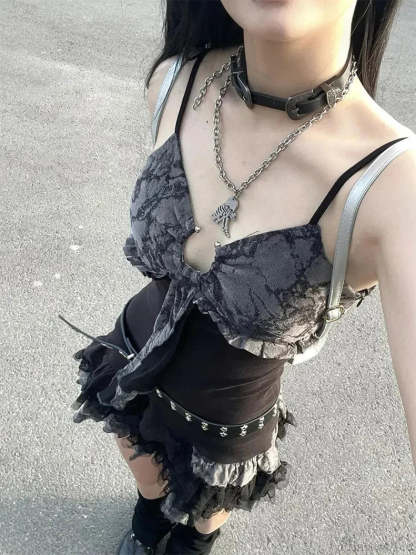 Charming Lace Camisole Mini Dress black / S