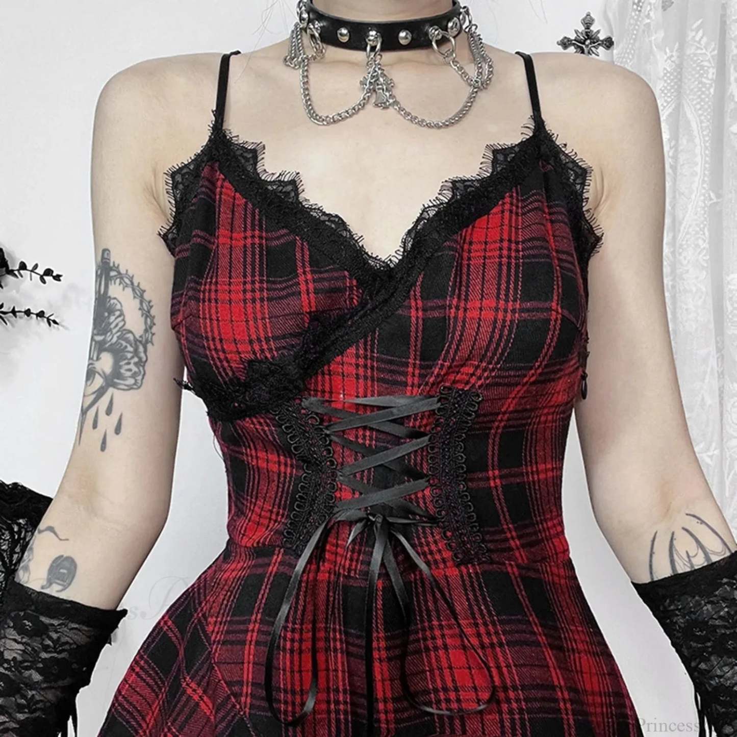 Checkered Suspenders Rebel Rock Midi Dress