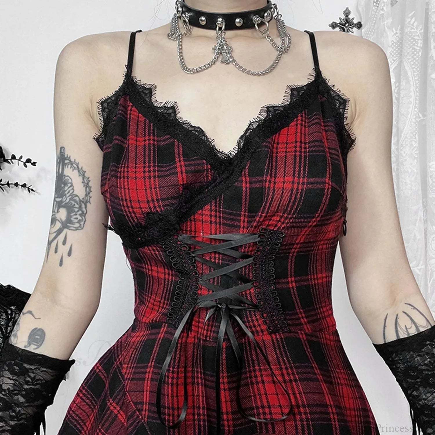 Checkered Suspenders Rebel Rock Midi Dress