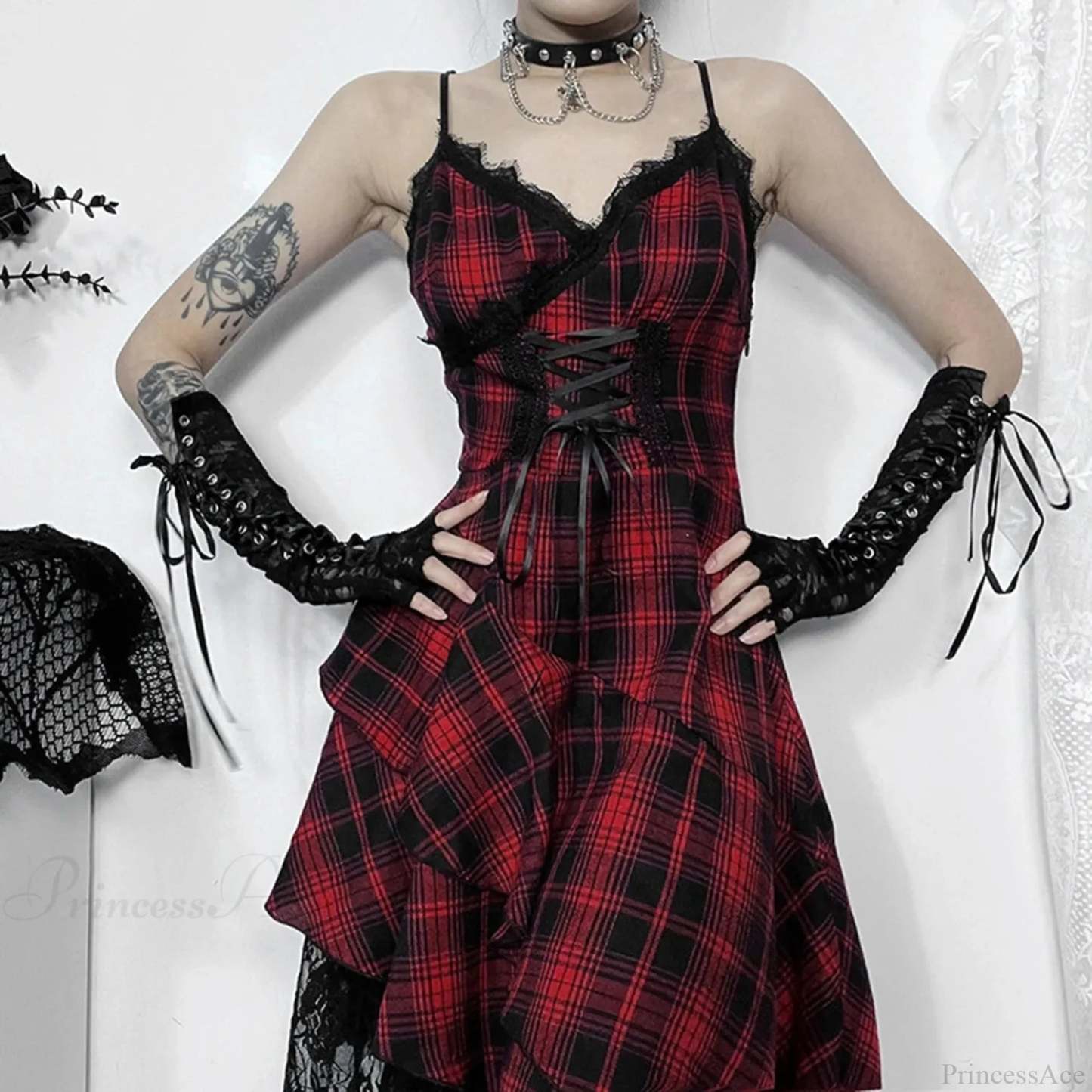 Checkered Suspenders Rebel Rock Midi Dress