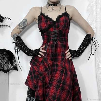 Checkered Suspenders Rebel Rock Midi Dress
