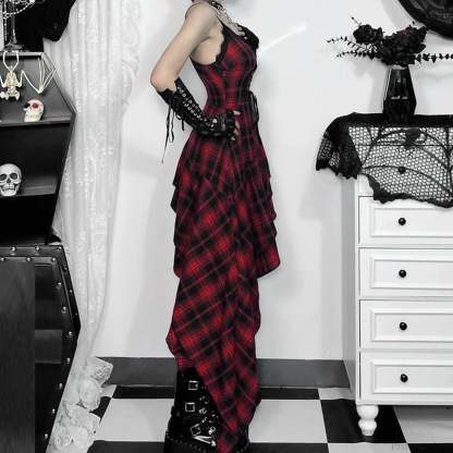 Checkered Suspenders Rebel Rock Midi Dress