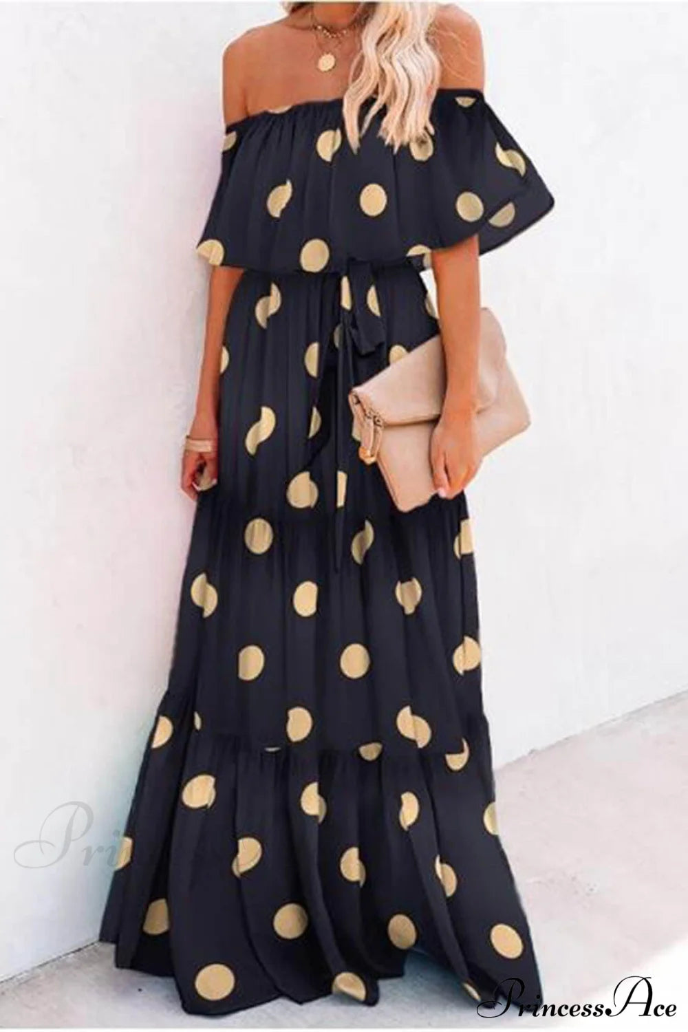 Chest Wrap Printed Charming Full Skirt Dress Black / S Dresses