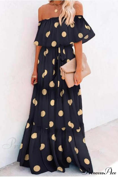 Chest Wrap Printed Charming Full Skirt Dress Black / S Dresses