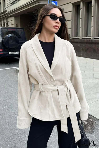 Chic Suede Long Sleeve Jacket Coat