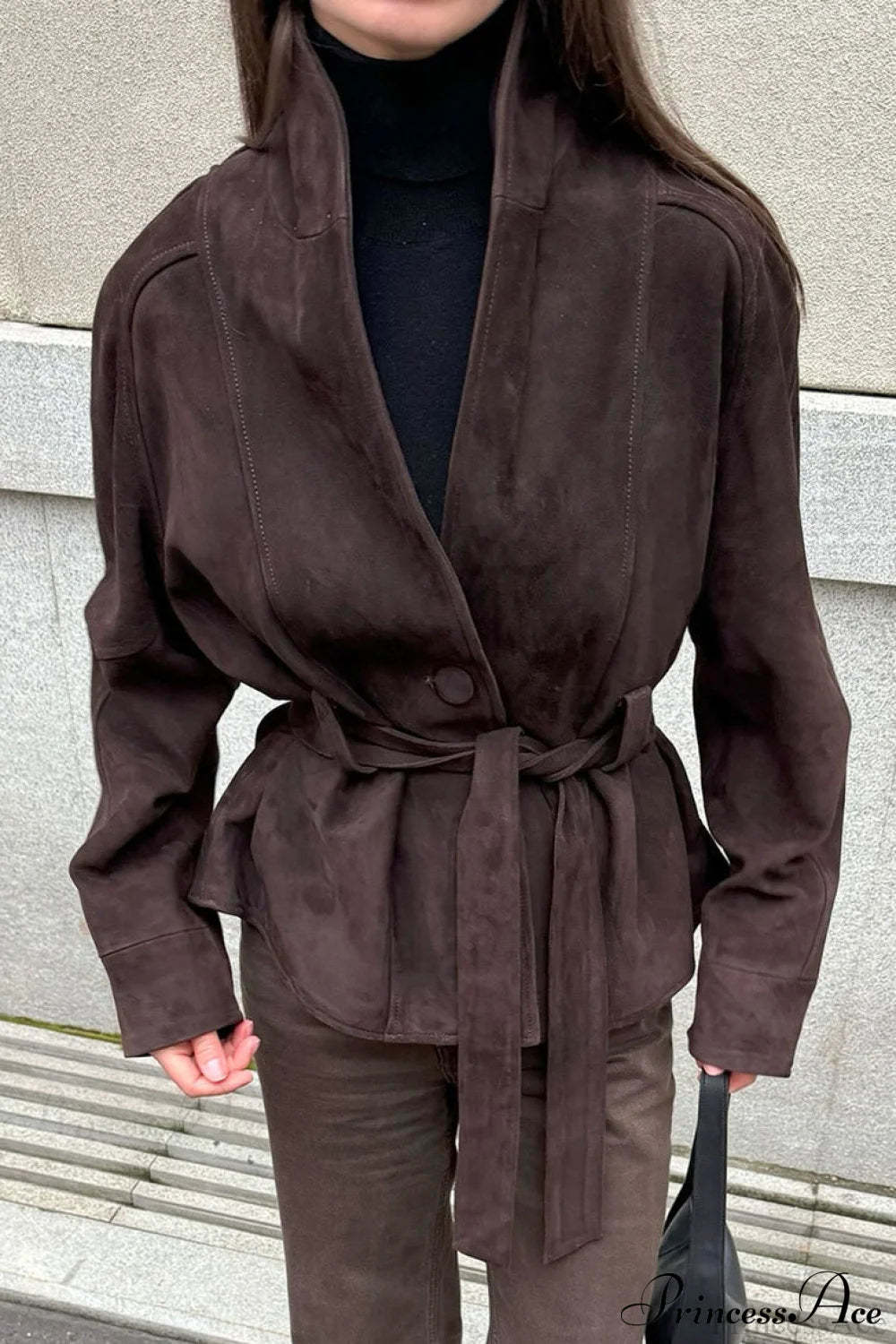 Chic Suede Long Sleeve Jacket Coat