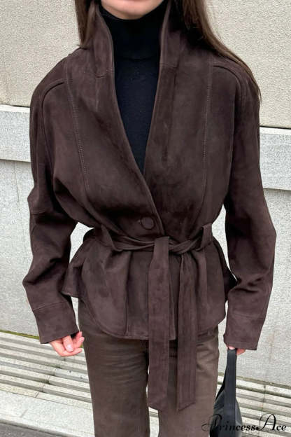Chic Suede Long Sleeve Jacket Coat