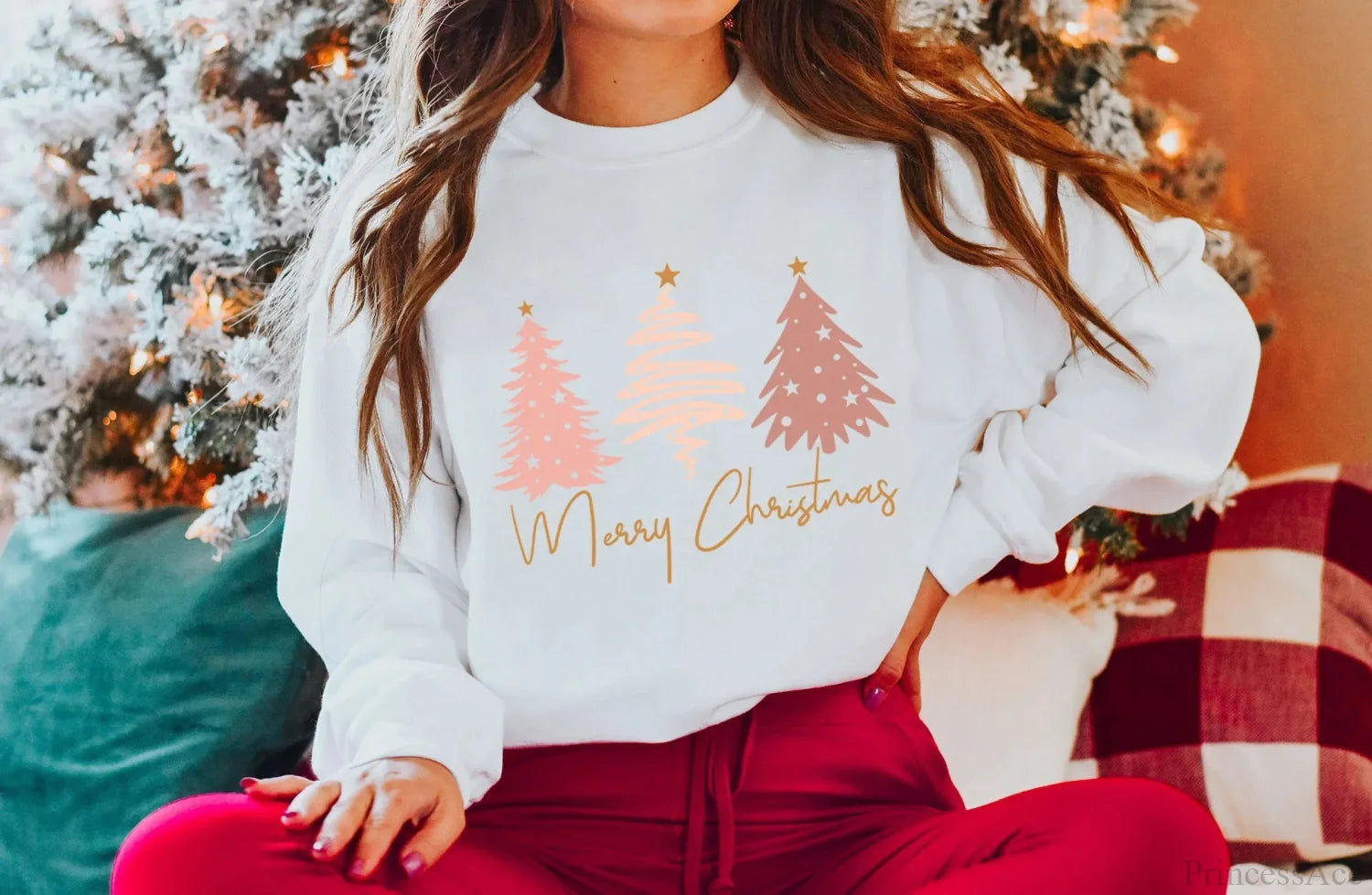 Christmas Hoodie - Pink Tree Design White / S Hoodies-L