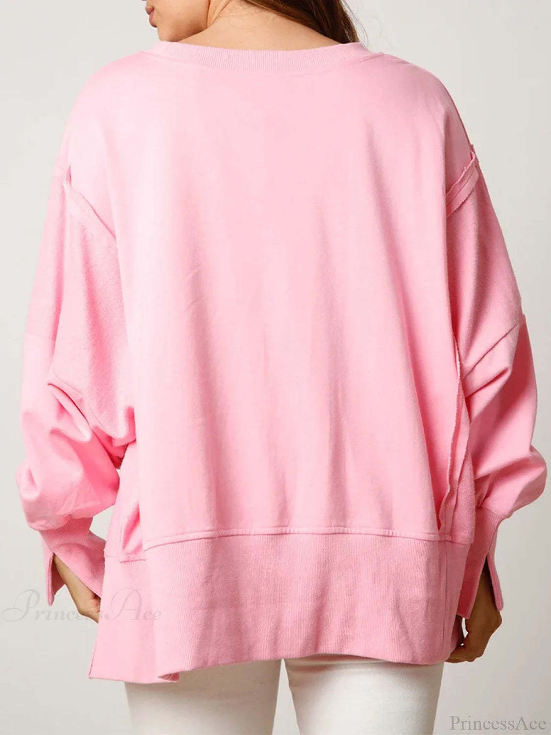 Christmas Sequin Candy Cane Holiday Oversized Side Slit Sparkly Pullover Hoodie Hoodies-L