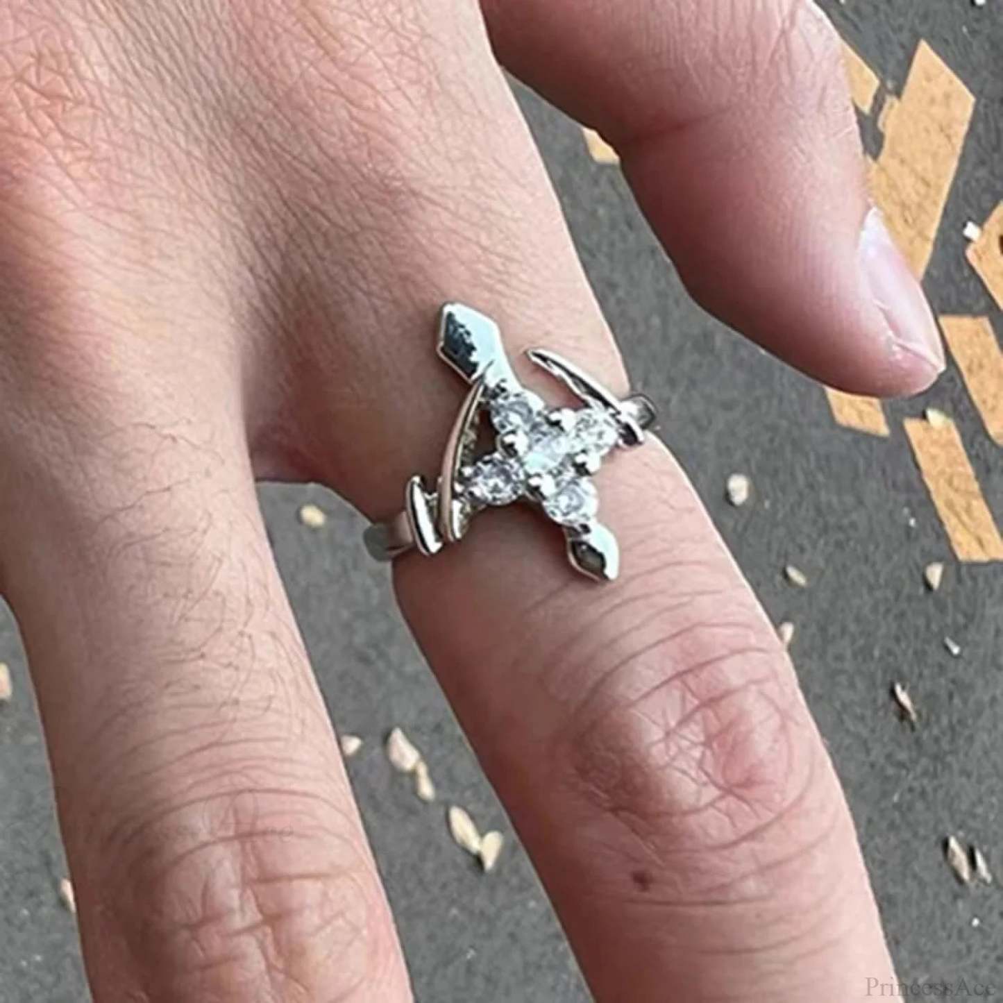 Clear Cross Rebel Gothic Ring 02 Silver color