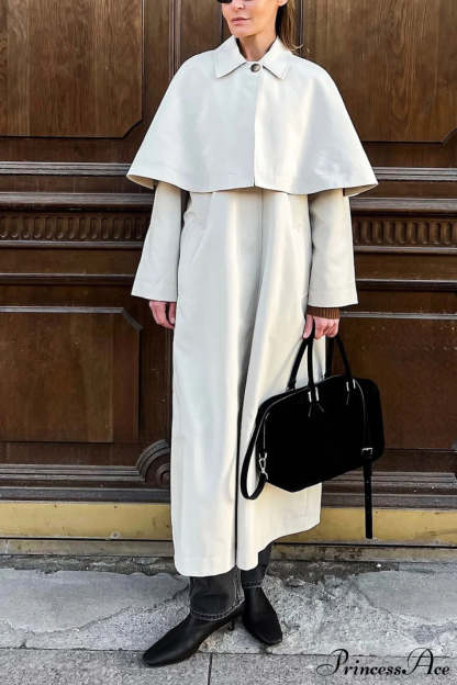 Collar Cape Slim Elegant Long Overcoat Beige / S