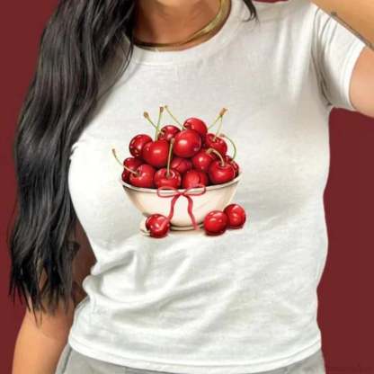 Combhasaki Summer Y2K Cherry Print T-shirt white6 / S t-shirt-250223