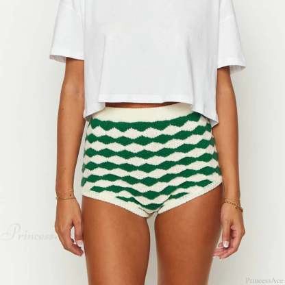 Contrast Color Knit Lounge Short Green / S short-250223