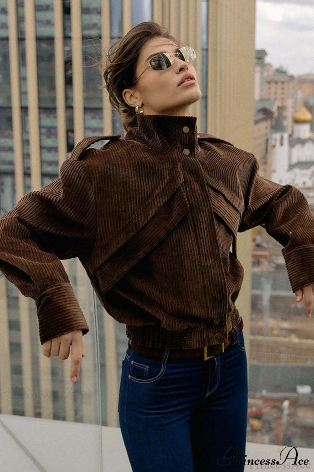 Corduroy Biker Style Elegant Casual Coat