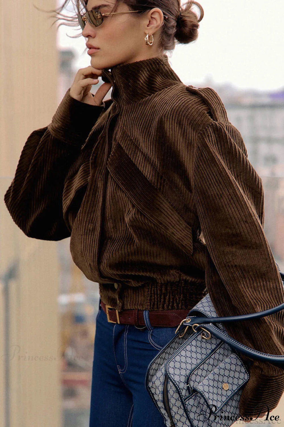 Corduroy Biker Style Elegant Casual Coat