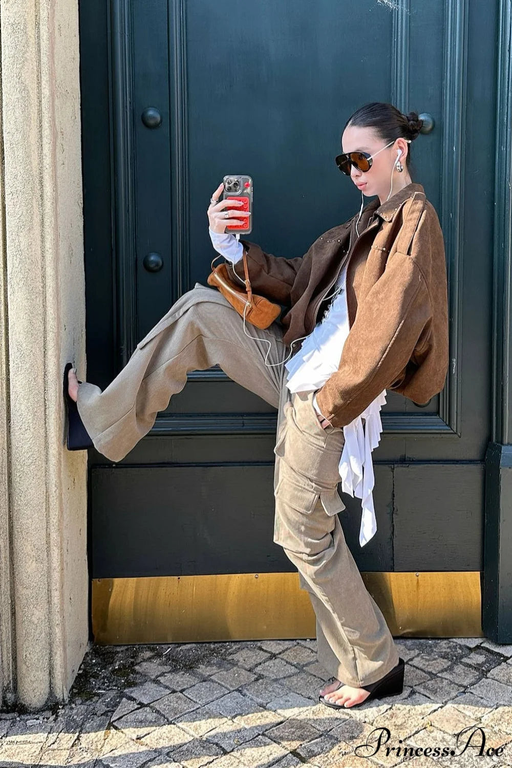 Corduroy Paneled Double Pocket Cargo Pants