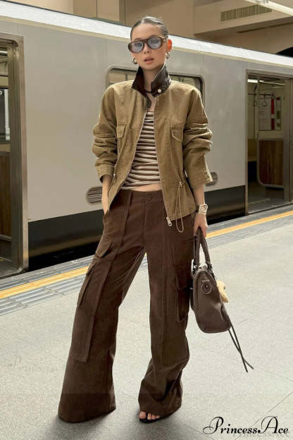 Corduroy Paneled Double Pocket Cargo Pants