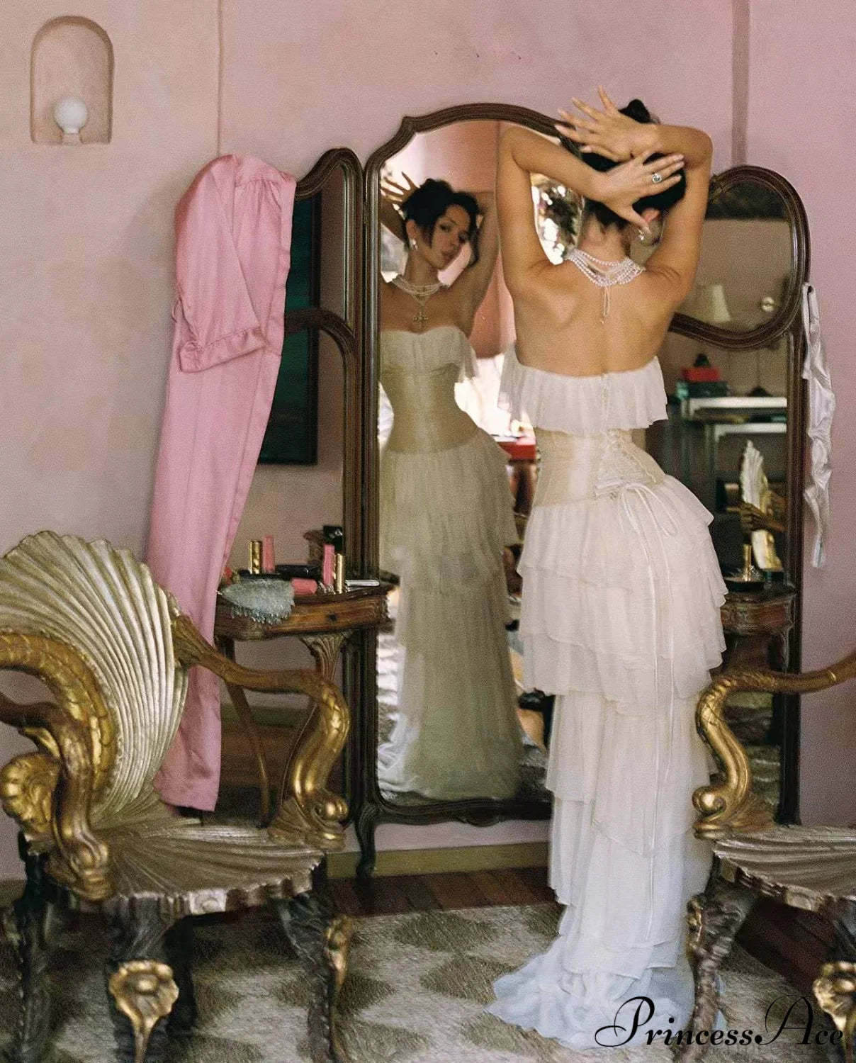 Corset Chiffon Frill Tiered Maxi Dress Chiffon Long Dress Set