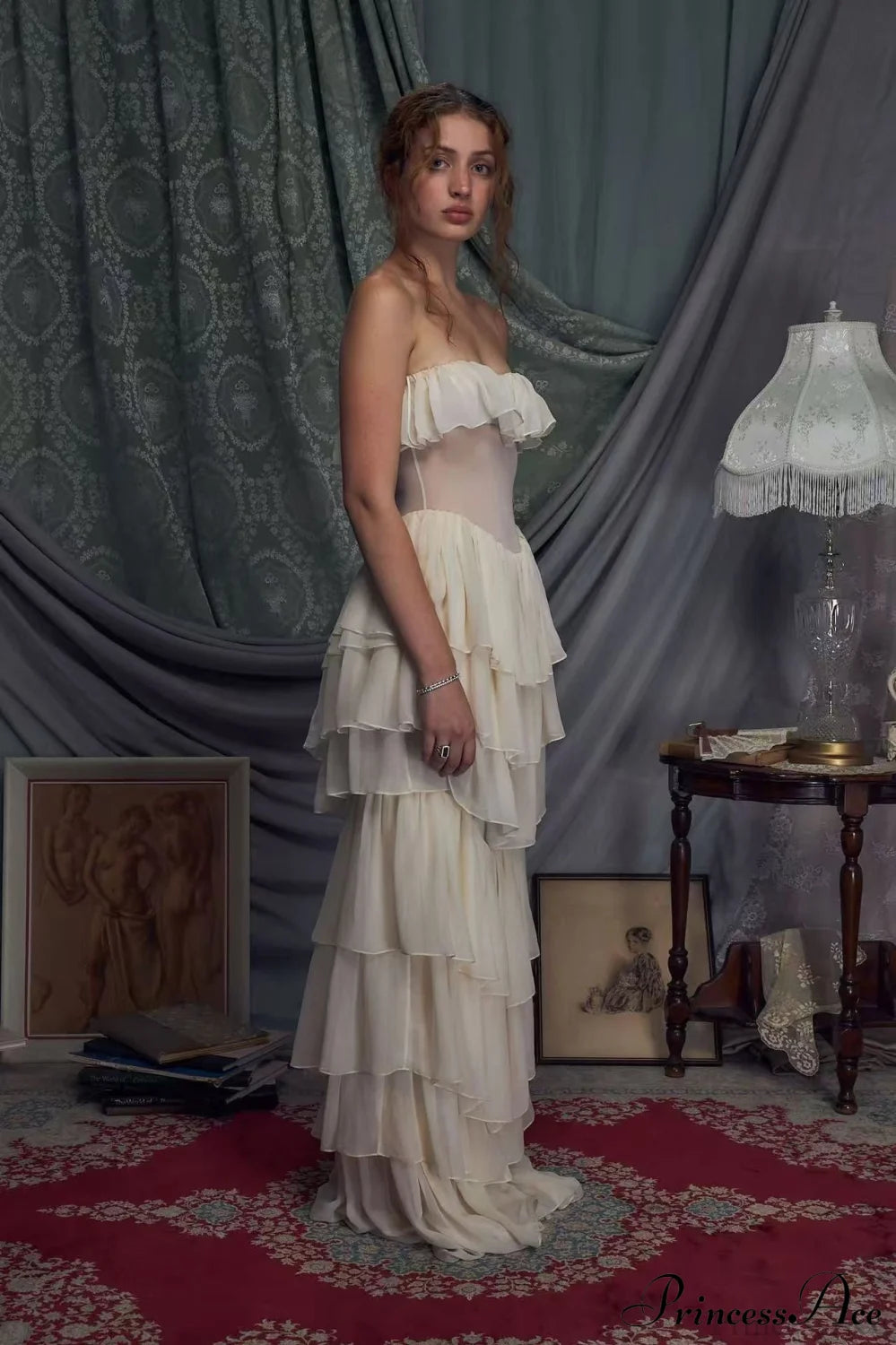 Corset Chiffon Frill Tiered Maxi Dress Chiffon Long Dress Set