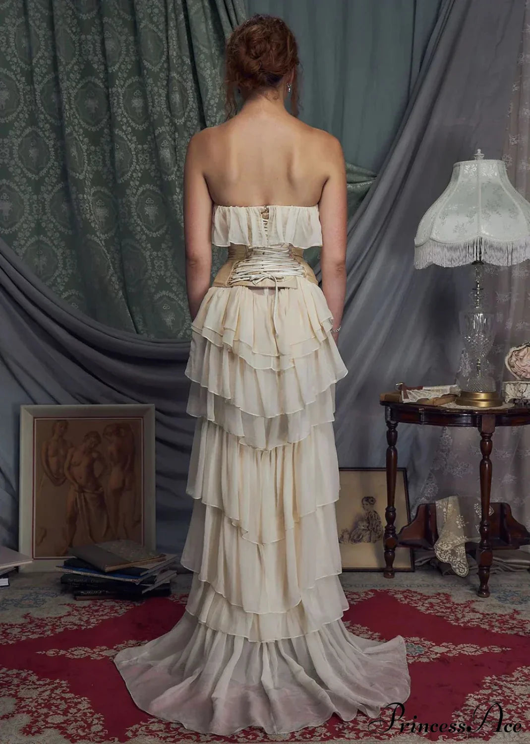 Corset Chiffon Frill Charming Tiered Maxi Dress Long Set