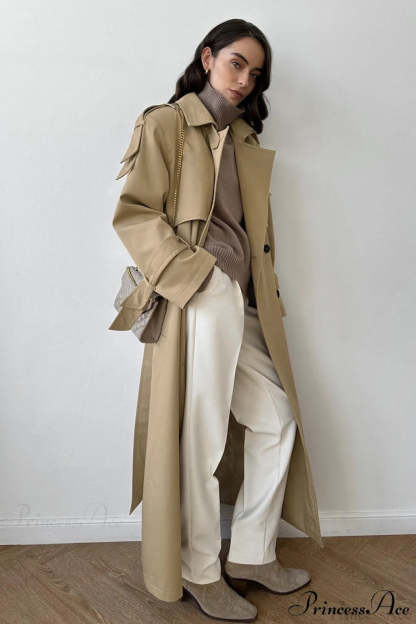 Cotton Belted Oversized Long Trench Overcoat