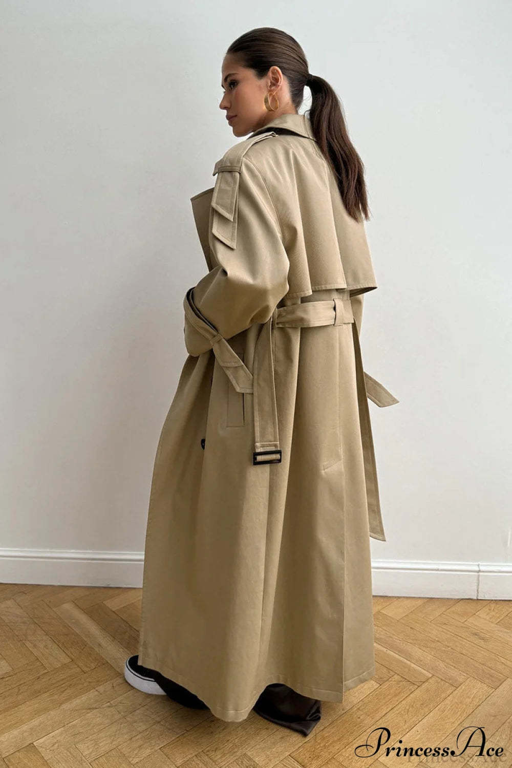 Cotton Belted Oversized Long Trench Overcoat