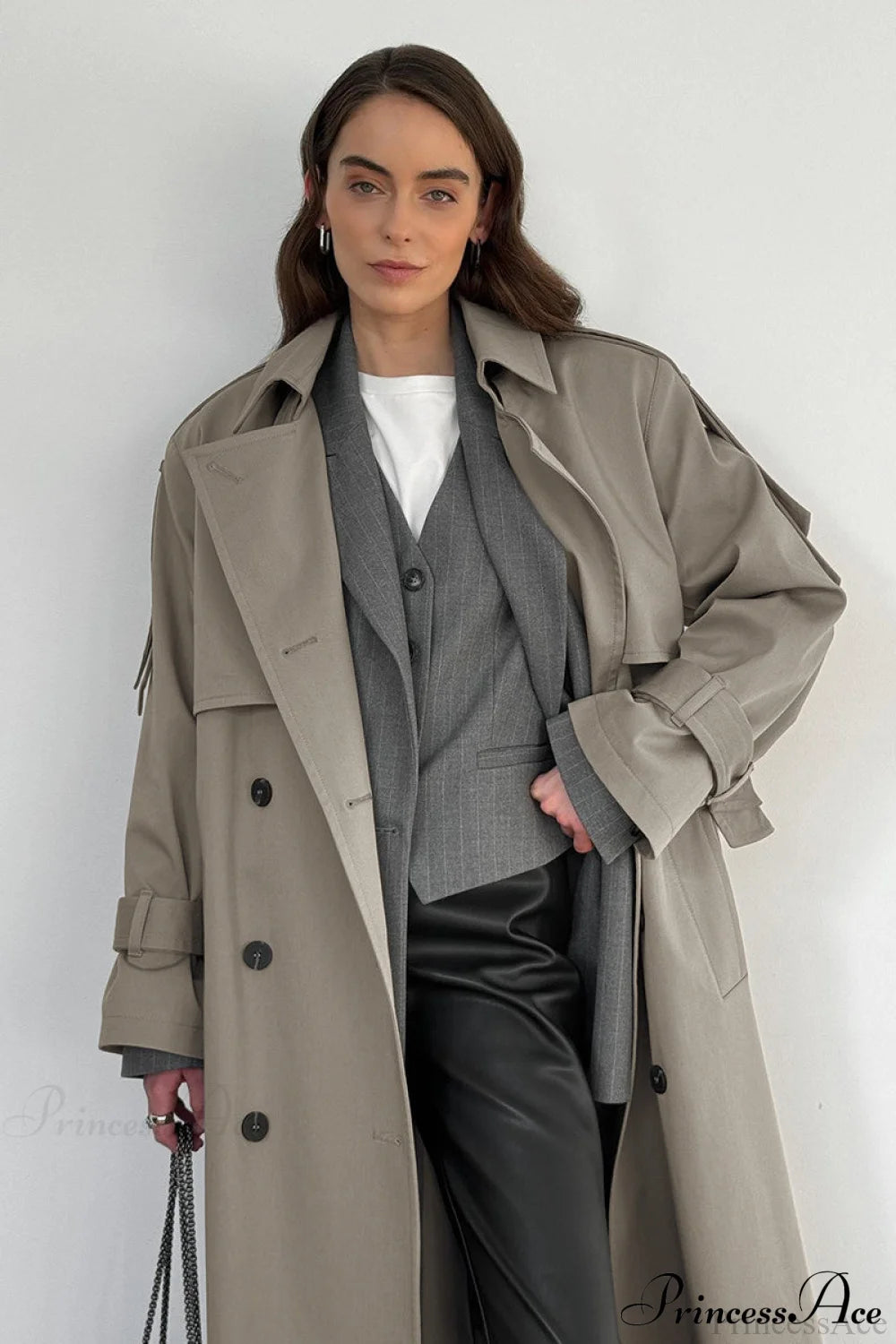 Cotton Belted Oversized Long Trench Overcoat