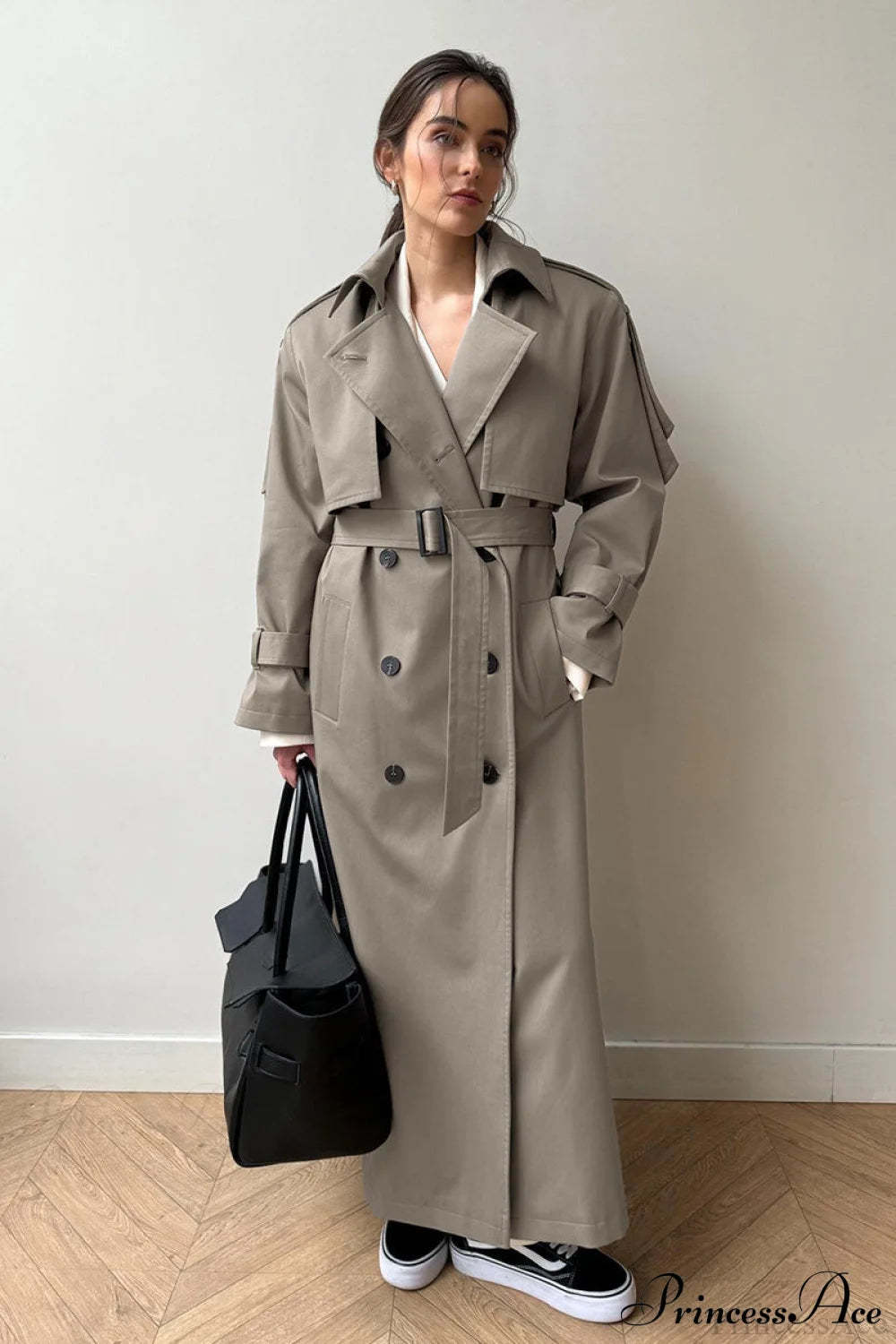 Cotton Belted Oversized Long Trench Overcoat Grey / S
