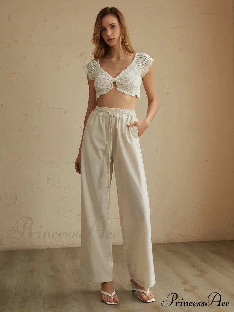 Cotton Eyelet Lettuce Trendy Trim Crop Knit Top Sweaters-L