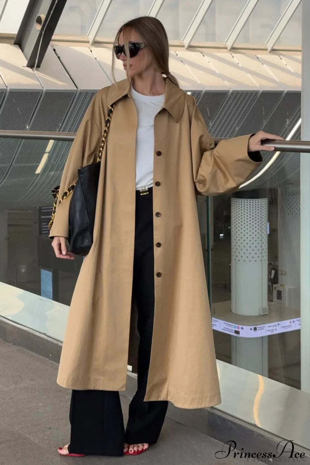 Cotton Lapel Single Breasted Long Loose Overcoat