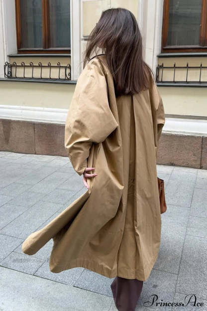 Cotton Lapel Single Breasted Long Loose Overcoat