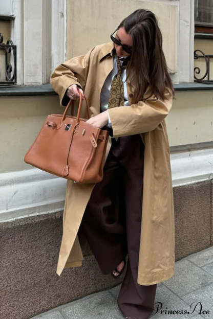 Cotton Lapel Single Breasted Long Loose Overcoat