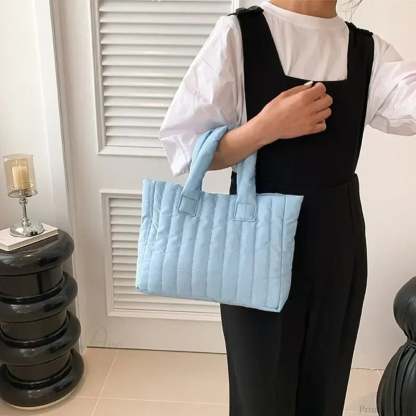 Cotton Padded Quilted Solid Color Commuter Handbag handbag-250126