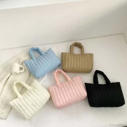 Cotton Padded Quilted Solid Color Commuter Handbag handbag-250126