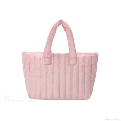 Cotton Padded Quilted Solid Color Commuter Handbag Pink handbag-250126