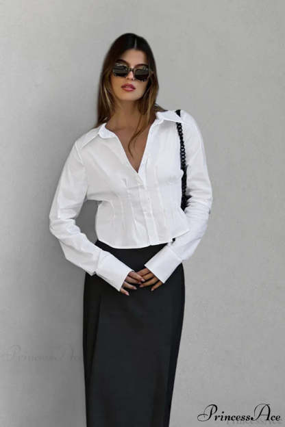 Cotton Ruched Waist Collared Blouse