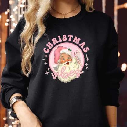 Cozy Casual Pullover Santa Pattern Fall Winter Christmas Hoodie Black / S Hoodies-L