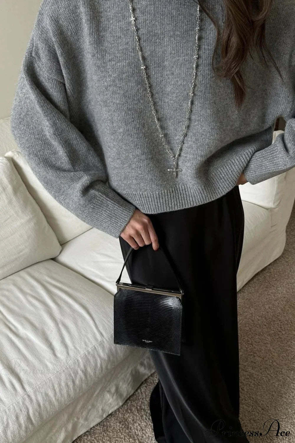 Crew Neck Thick Solid Short Sweater