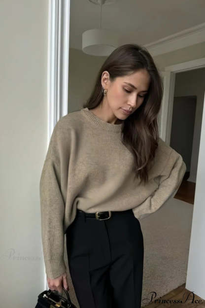 Crew Neck Thick Solid Short Sweater Apricot / M