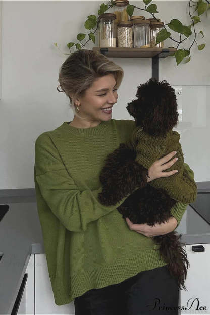 Crew Neck Thick Solid Short Sweater Green / M