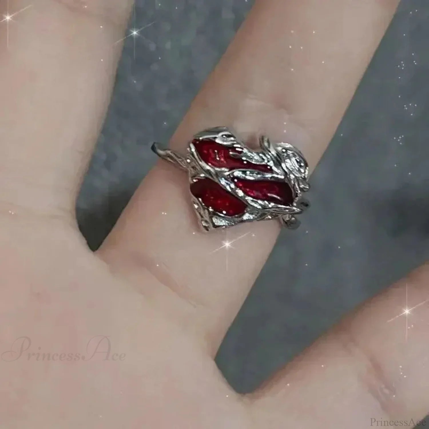 Crimson Crystal Affection Heart Gothic Band sliver4