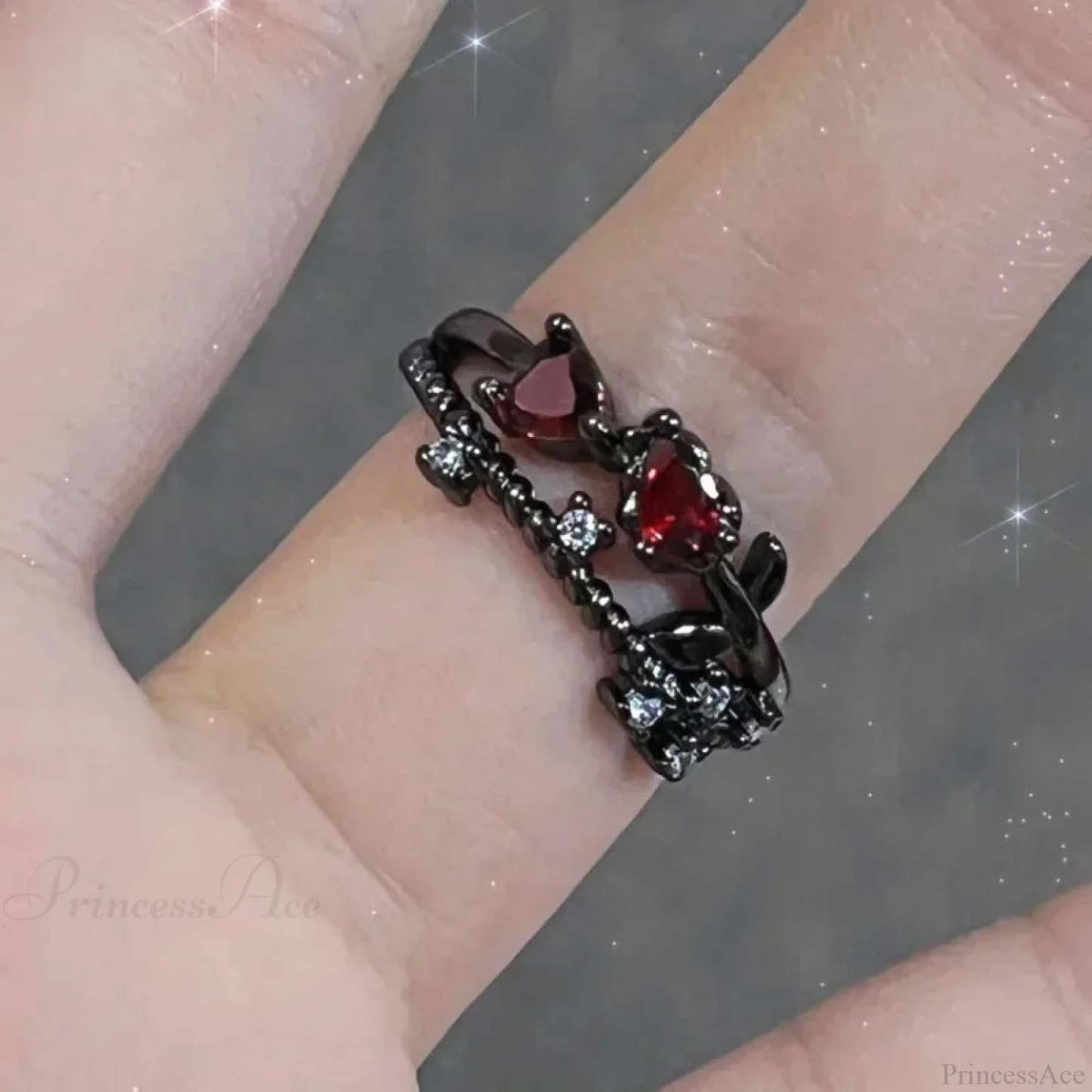 Crimson Crystal Affection Heart Gothic Band sliver5