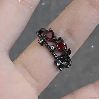 Crimson Crystal Affection Heart Gothic Band sliver5