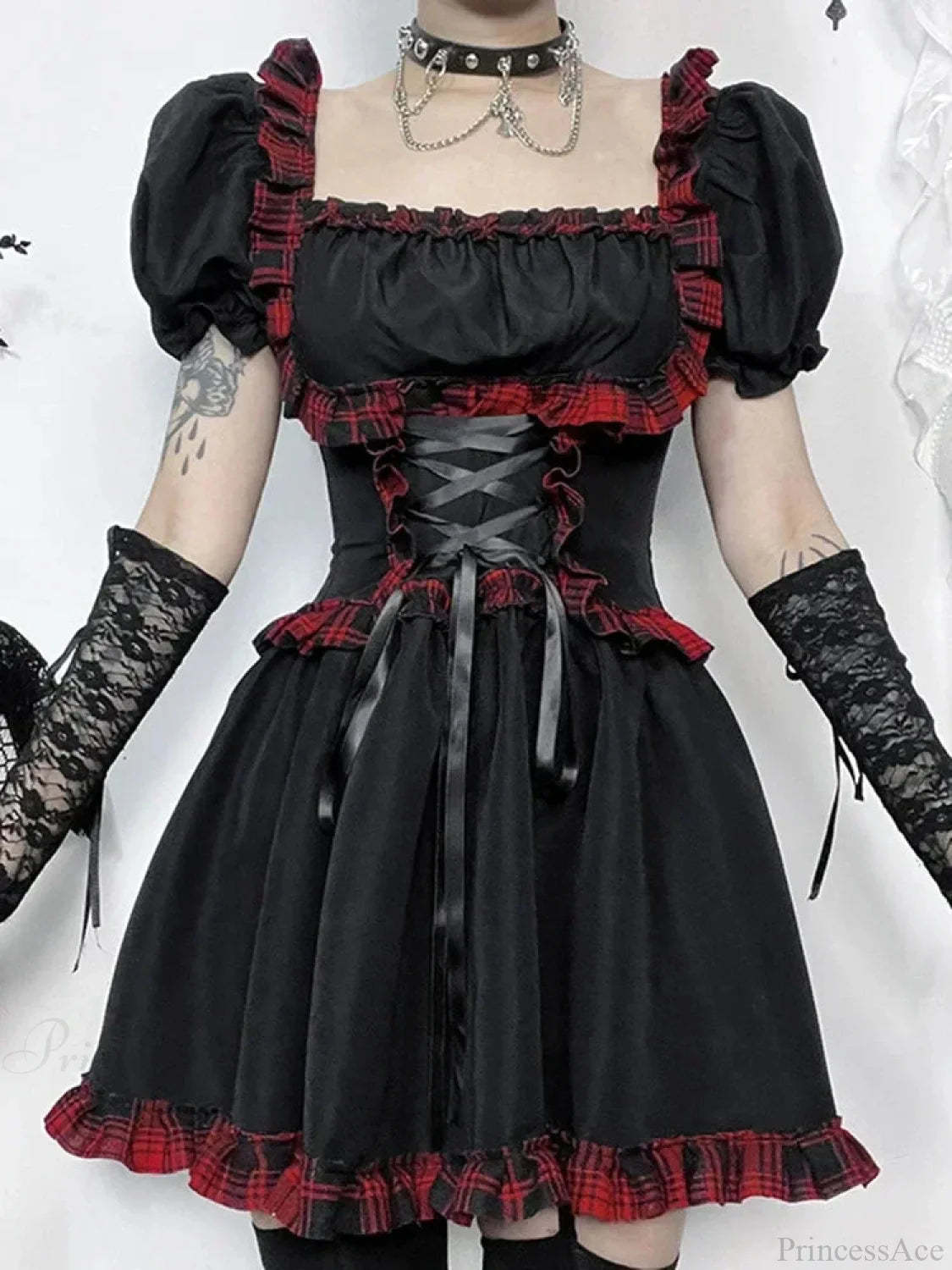 Crimson Tartan Bandage Mini Frock