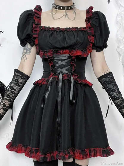 Crimson Tartan Bandage Mini Frock