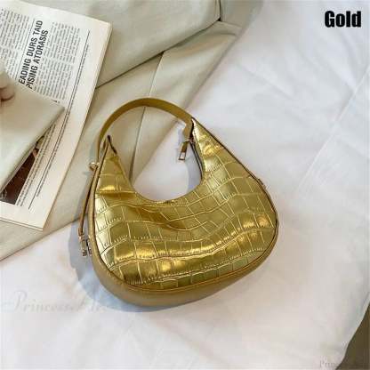Crocodile Grain Simple PU Leather Shoulder Handbag Gold handbag-250126