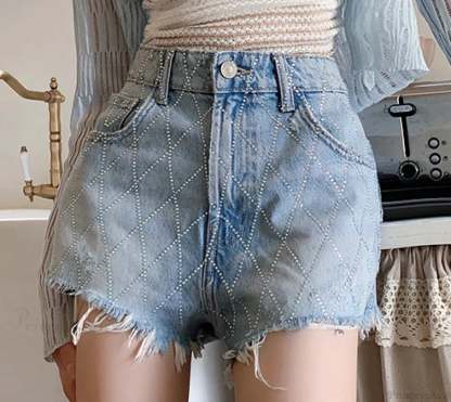 Crossed Frayed Washed Denim Short Blue / S short-250223