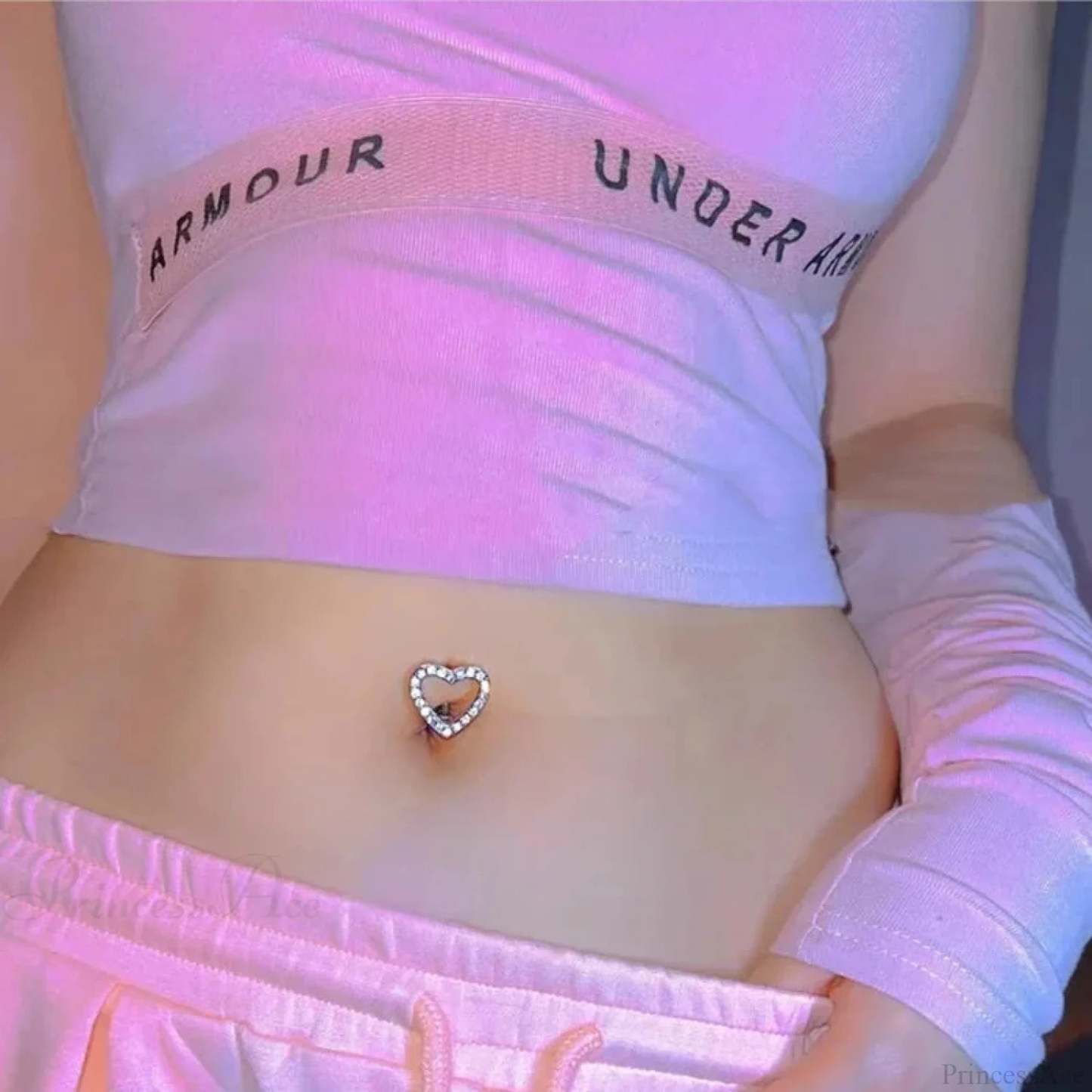 Crystal Heart Pink Gothic Belly Ring